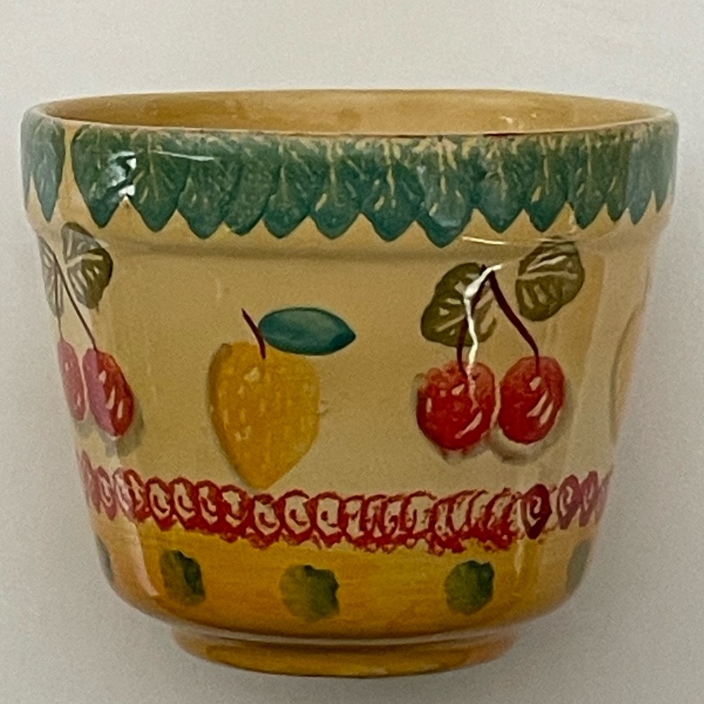 ITALIAN Artisan Hand Painted Glazed Clay Small Flower Pot Cherry Lemon Motif